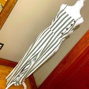 Green and Ivory Striped Jumpsuit - S
